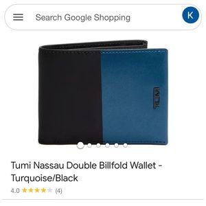 Tumi Nassau Double Billfold Wallet turquoise/black nwt